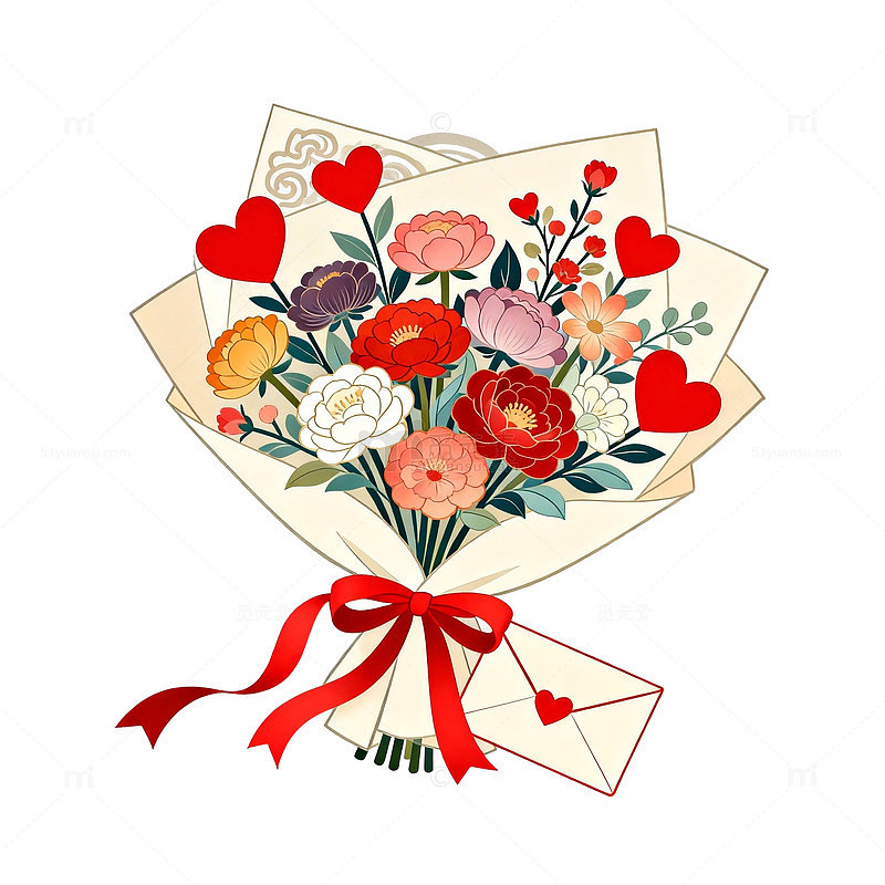 插画风格花束贺卡设计素材