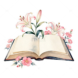 水彩百合花书籍插画设计素材