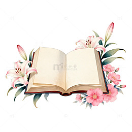 鲜花装饰打开书本插画