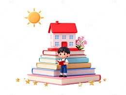 卡通学习场景图书插画