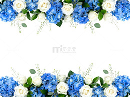 蓝白花卉边框设计素材