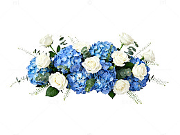 蓝白花束鲜花装饰设计素材