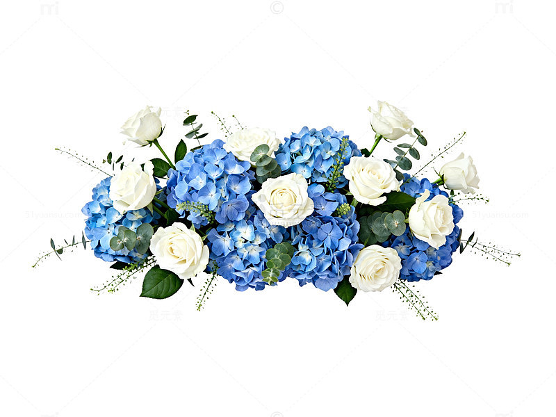 蓝白花束鲜花装饰设计素材