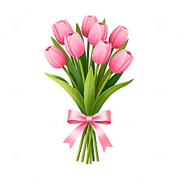 卡通粉郁金香花束插图