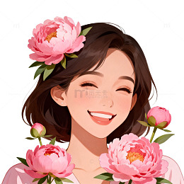卡通风格女性花卉插画
