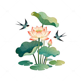 清新插画荷花燕子艺术图