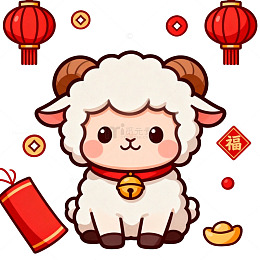 卡通羊年新年祝福插画