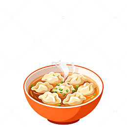 卡通风格热气腾腾的馄饨插画