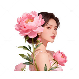 粉色花卉女性插画设计素材