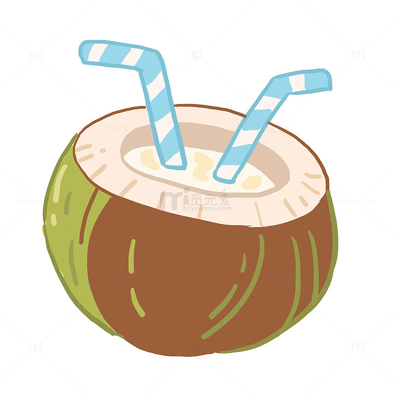手绘卡通椰子汁夏天免抠元素