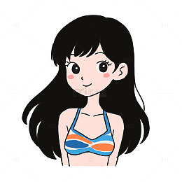 手绘卡通穿泳衣的女生免抠元素