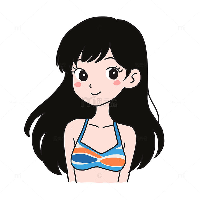 手绘卡通穿泳衣的女生免抠元素