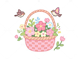 卡通花篮插画设计素材