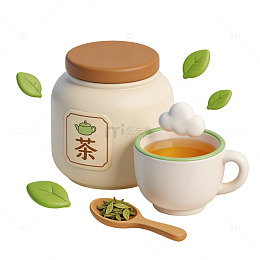 卡通风格茶叶罐茶杯设计素材