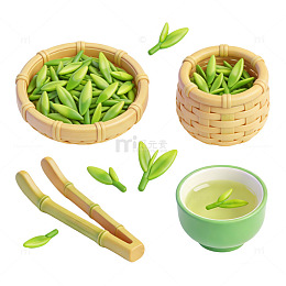 竹篮茶叶插画素材