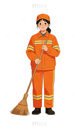 平面插画环卫工五一劳动节元素