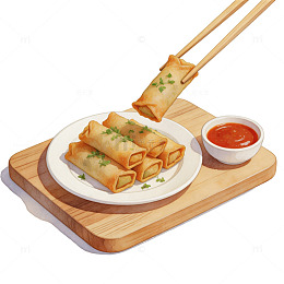 美食插画春卷蘸酱