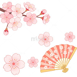 日系 简约 卡通 樱花 扇子