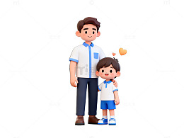 卡通父子校园装插图素材