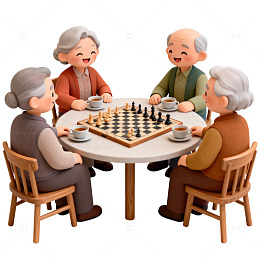 老人棋局休闲插画