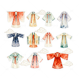 水彩汉服图案设计素材