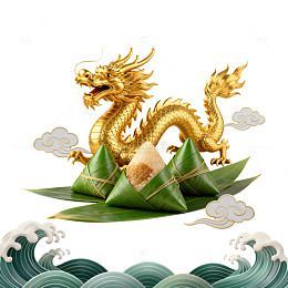 金龙腾飞粽子节庆插画