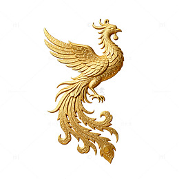 金色凤凰雕刻艺术金属工艺装饰图案