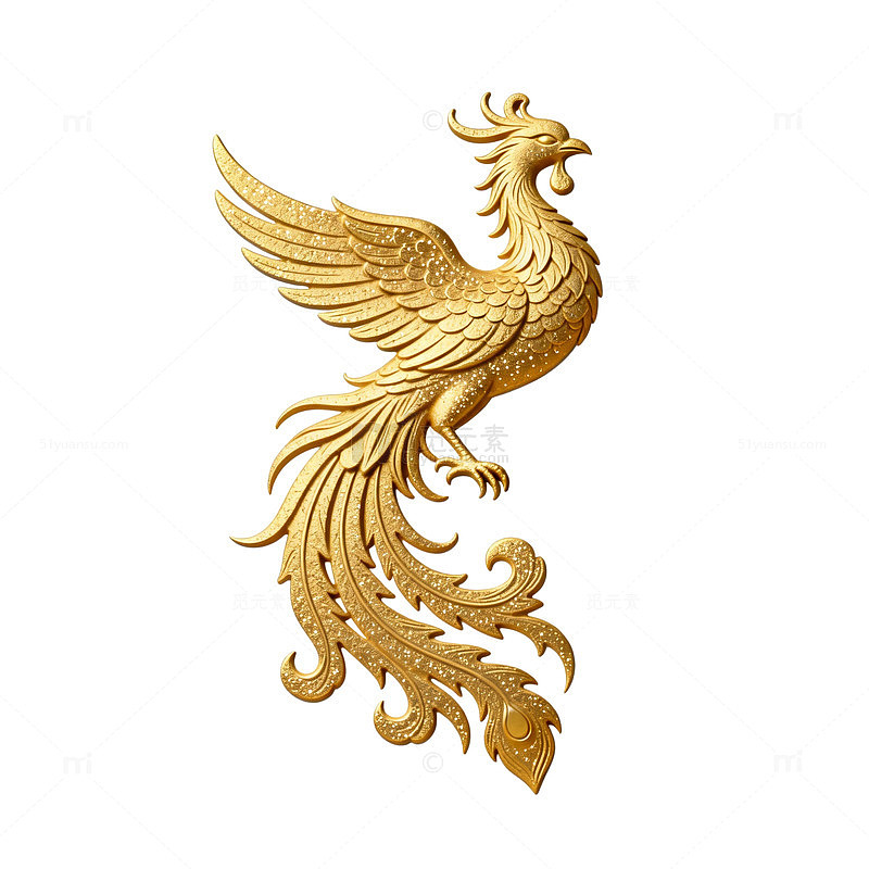 金色凤凰雕刻艺术金属工艺装饰图案