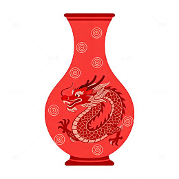 红色中国龙花瓶图案