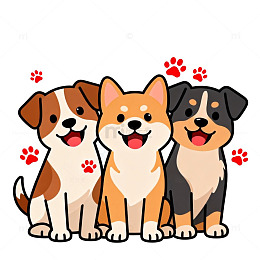 卡通风三只狗狗插画素材
