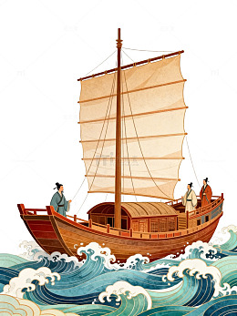 古风帆船航海插画