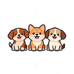 卡通狗群可爱插画设计素材