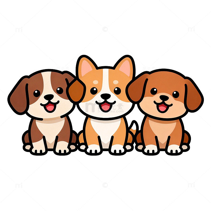 卡通可爱三只小狗插画