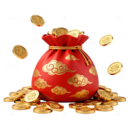 红色福袋金币装饰图案设计元素