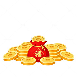 传统福字钱袋金币插画