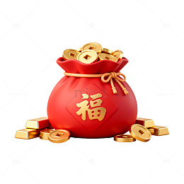 春节喜庆金币福袋插画