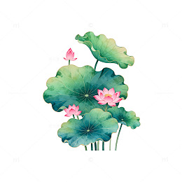 水墨风荷花荷叶水彩画素材