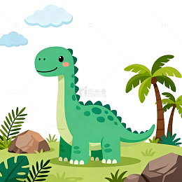 卡通恐龙热带风光插画