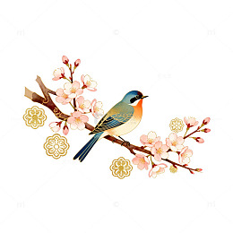 古风花鸟画梅花鸟插画