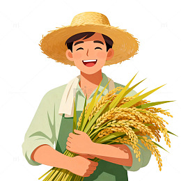农民喜悦丰收稻田插画