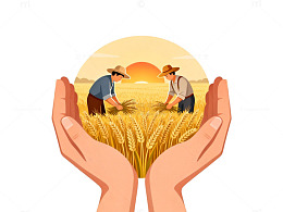 手托麦田农民插画