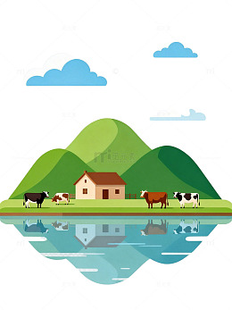 田园风光山水插画
