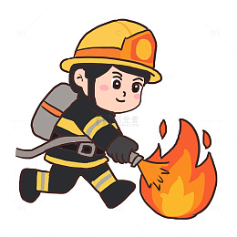 手绘卡通五一劳动节消防员灭火元素