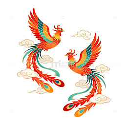 中国风凤凰祥云图案插画
