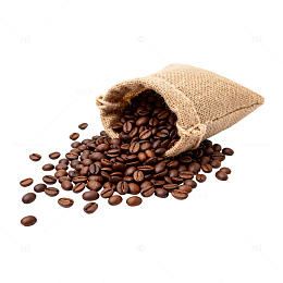 麻布袋咖啡豆散置写实素材