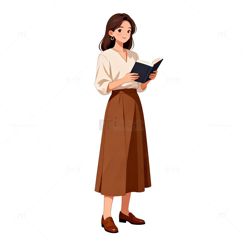 卡通阅读女性插画设计素材