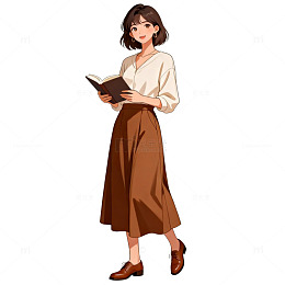 插画风格女性阅读素材