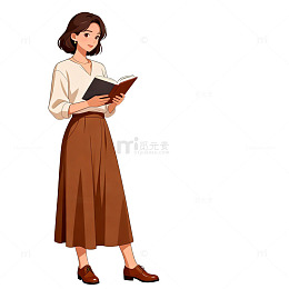 卡通女性阅读插画素材
