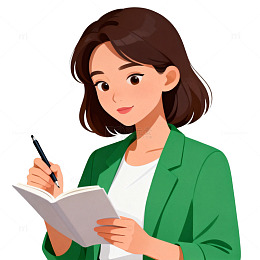 绿色西装女性写作插画