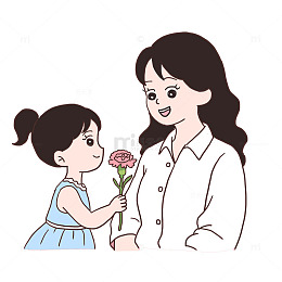 手绘卡通女儿送康乃馨给妈妈免抠元素